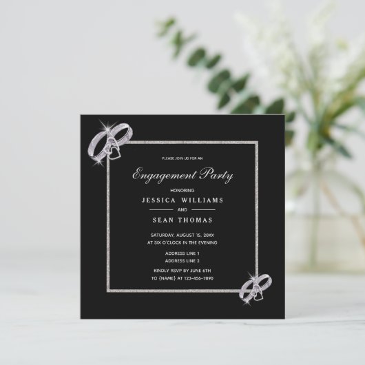 Invitation Fiançailles Classy Diamond Mariage Argent (Debout devant)