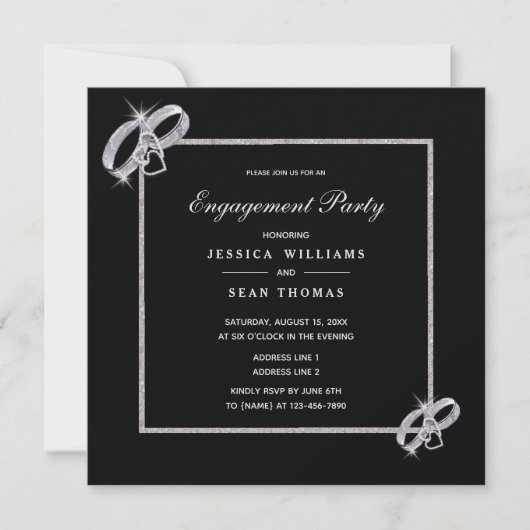 Invitation Fiançailles Classy Diamond Mariage Argent (Devant)