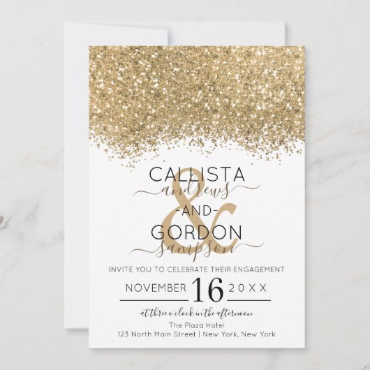 Invitation Fiançailles Confetti de Parties scintillant blanch (Devant)