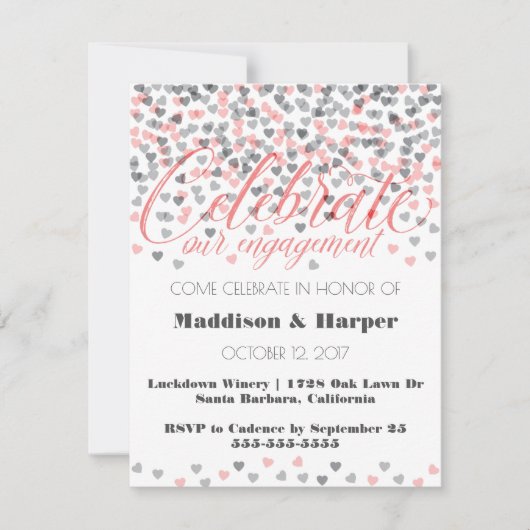 Invitation Fiançailles Confetti Hearts (Devant)