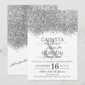 Invitation Fiançailles Confetti Parties scintillant blanche e (Devant / Derrière)