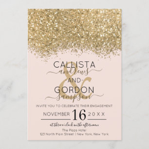 Invitation Fiançailles Confetti Parties scintillant Gold Rose