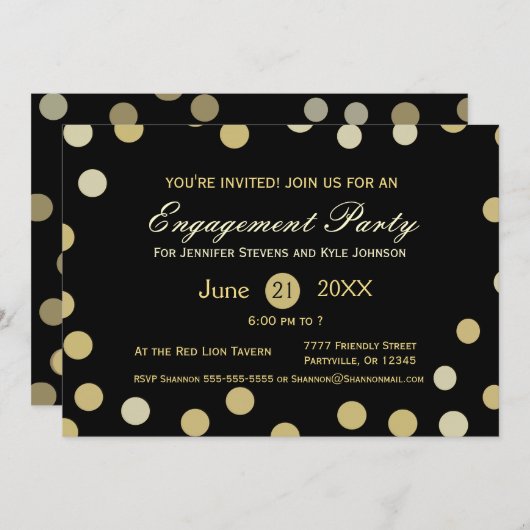 Invitation Fiançailles Confetti Parties scintillant or (Devant / Derrière)