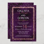 Invitation Fiançailles Confetti Rose violet doré arrosé (Devant / Derrière)