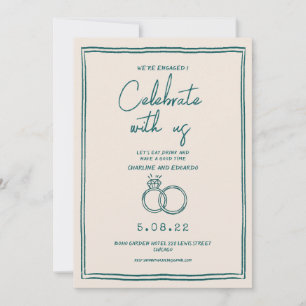 Invitation Fiançailles contemporaines rétro main levée