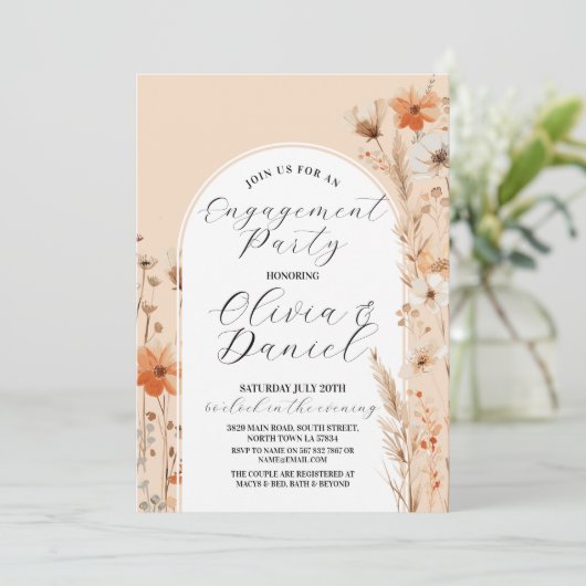 Invitation Fiançailles Couples Douche Boho Florals (Debout devant)