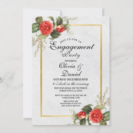 Invitation Fiançailles Couples Douche Noël Rouge Or (Devant)