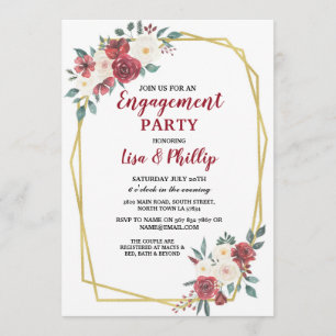 Invitation Fiançailles Couple's Shower Frame Gold Red