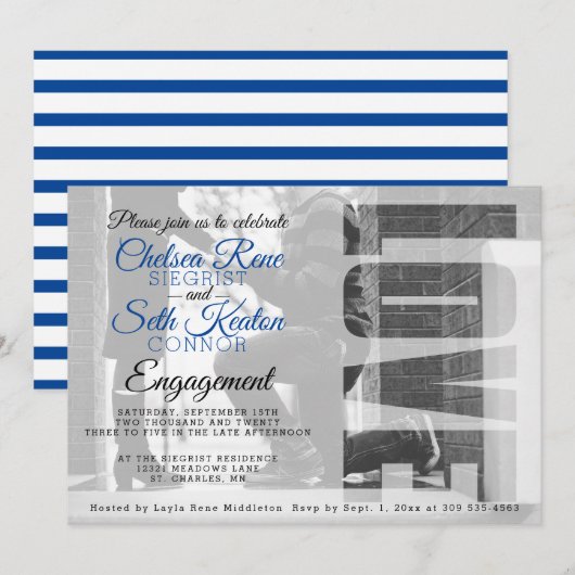 Invitation Fiançailles d'amour - Bleu - Créez votre propre (Devant / Derrière)