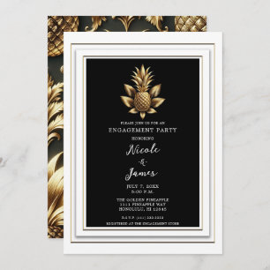 Invitation Fiançailles d'ananas Tropical Black White & Gold