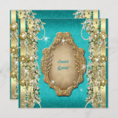 Invitation Fiançailles d'anniversaire de mariage d'or Turquoi (Devant / Derrière)