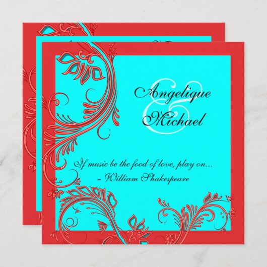 Invitation Fiançailles d'anniversaire du mariage bleu rouge (Devant / Derrière)