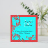 Invitation Fiançailles d'anniversaire du mariage bleu rouge (Debout devant)