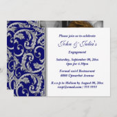 Invitation fiançailles d'anniversaire en argent blanc bleu CU (Devant / Derrière)