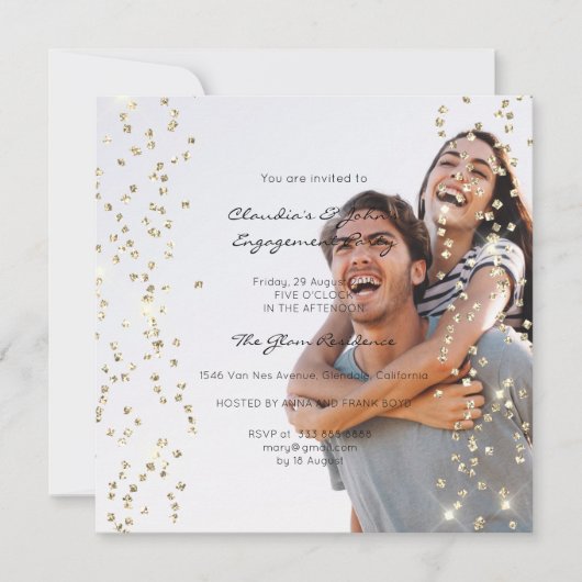 Invitation Fiançailles d'anniversaire Spark Foto Confetti Cha (Devant)