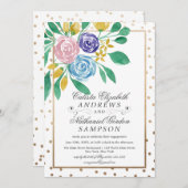 Invitation Fiançailles d'aquarelle de Confetti Floral (Devant / Derrière)