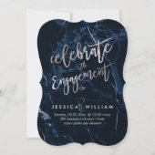 Invitation Fiançailles d'argent de minuit bleu marbre+Faux (Devant)