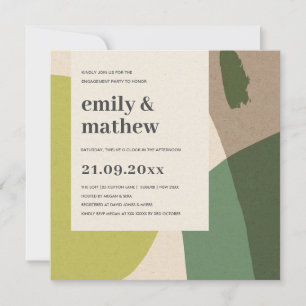 INVITATION FIANÇAILLES D'ART LIME VERT KRAFT ABSTRAIT MODERNE