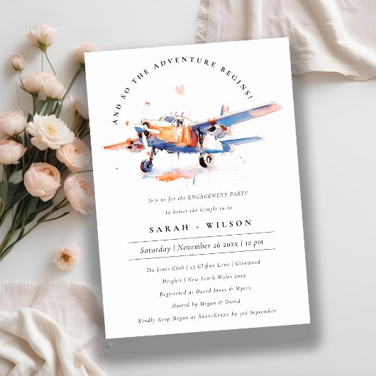 Invitation Fiançailles d'avion bleu orange bleu