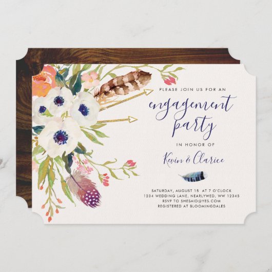 Invitation Fiançailles de Boho Floral Fall (Devant / Derrière)
