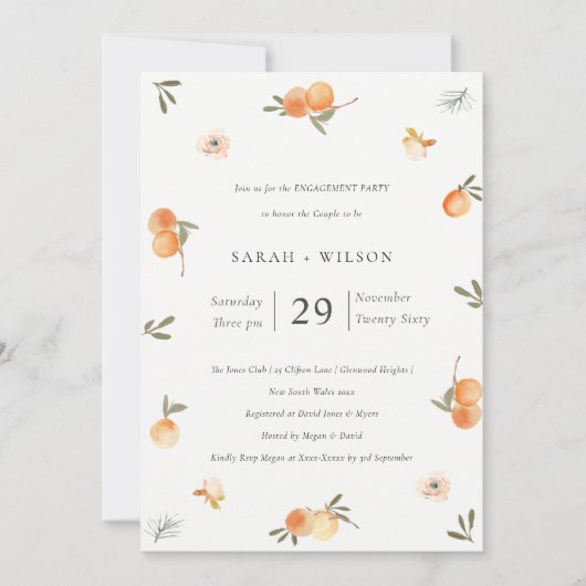 Invitation Fiançailles de Boho Floral Orange doux (Devant)