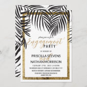 Invitation Fiançailles de bordure en or Black Palm Tree Frond (Devant / Derrière)