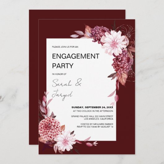 Invitation Fiançailles de cadre Fleurs d'automne (Devant / Derrière)