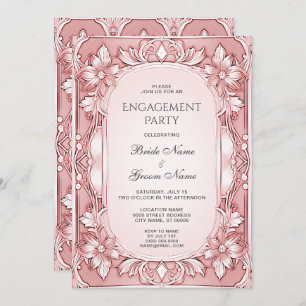 Invitation Fiançailles de cadre Floral Rose