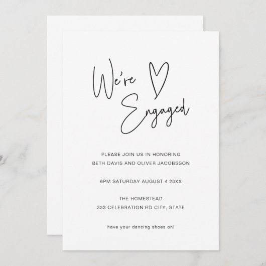 Invitation Fiançailles de coeur de script moderne (Devant / Derrière)