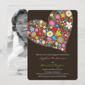 Invitation Fiançailles de coeur des fleurs de prin (Devant / Derrière)
