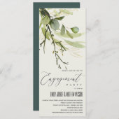 INVITATION FIANÇAILLES DE COULEUR D'EAU EN FEUILLE VERT GOLD  (Devant / Derrière)