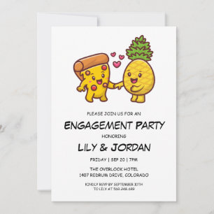 Invitation Fiançailles de dessin animé de couple de pizza et