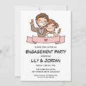 Invitation Fiançailles de dessin animé de deux mariages de de (Devant)