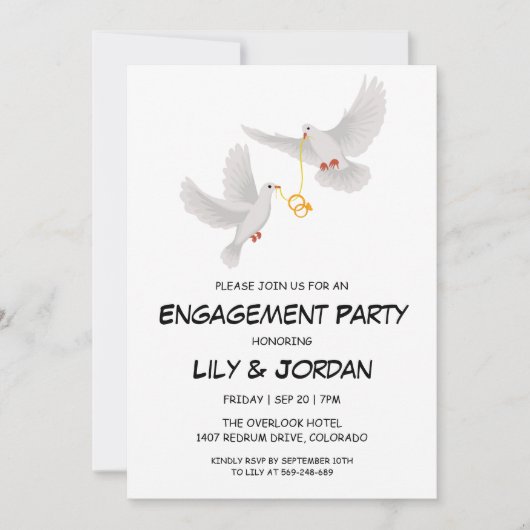 Invitation Fiançailles de dessin animé de la colombe avec ann (Devant)