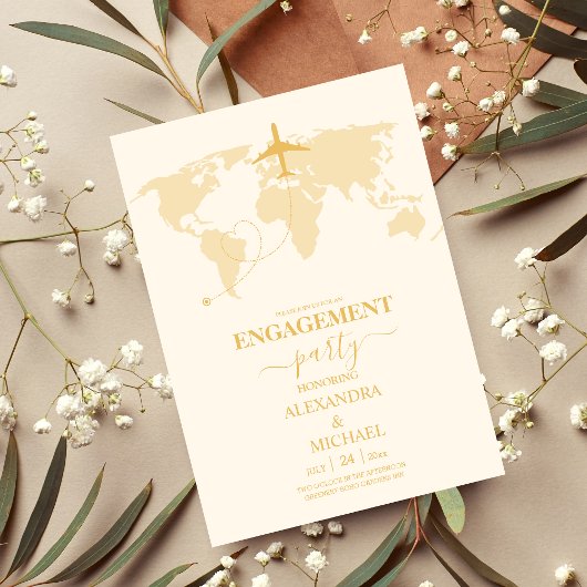 Invitation Fiançailles de destination moderne Black et Gold