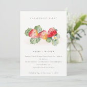 Invitation Fiançailles de feuillage de fraise rouge mignonne (Debout devant)