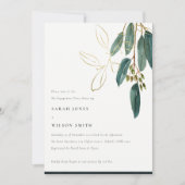 Invitation Fiançailles de feuillage simple Gold Green Eucalyp (Devant)
