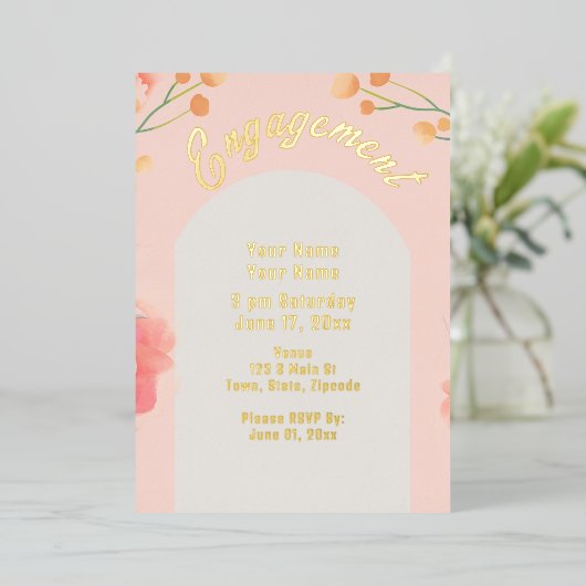 Invitation Fiançailles de fleur de pêche tropicale (Debout devant)