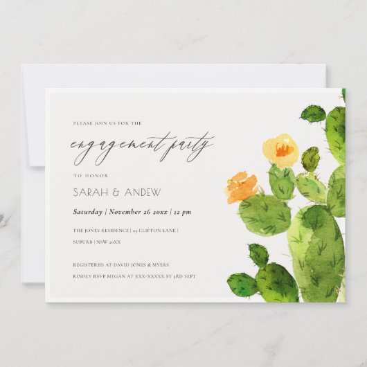 INVITATION FIANÇAILLES DE FLEURS CACTUS DE DÉSERT DE COULEUR (Devant)