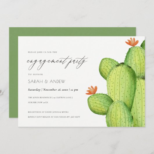 INVITATION FIANÇAILLES DE FLEURS CACTUS DE DÉSERT DE COULEUR  (Devant / Derrière)