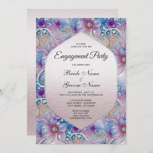 Invitation Fiançailles de fleurs colorées Pearly G (Devant / Derrière)
