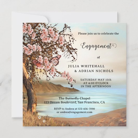 Invitation Fiançailles de fleurs de cerisier rose (Devant)