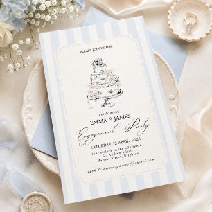 Invitation Fiançailles de gâteau rayé bleu poussiéreux vintag
