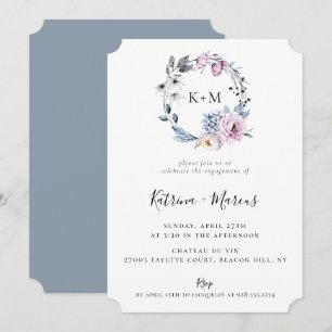 Invitation Fiançailles de la couronne botanique Dusty Blue Ma