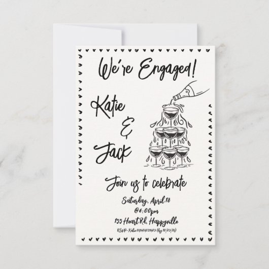 Invitation Fiançailles de la pile de champagne (Devant)