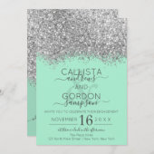 Invitation Fiançailles de luxe Silver Neo Mint Parties scinti (Devant / Derrière)