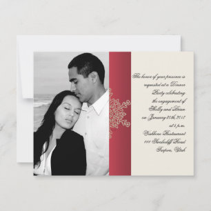 Invitation Fiançailles de Mariage à neige rouge et or