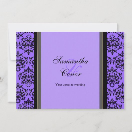 Invitation fiançailles de mariage damassé noir pourpre (Devant)