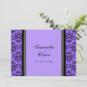 Invitation fiançailles de mariage damassé noir pourpre (Debout devant)