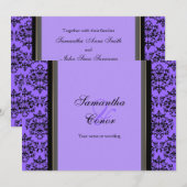 Invitation fiançailles de mariage damassé noir pourpre (Devant / Derrière)